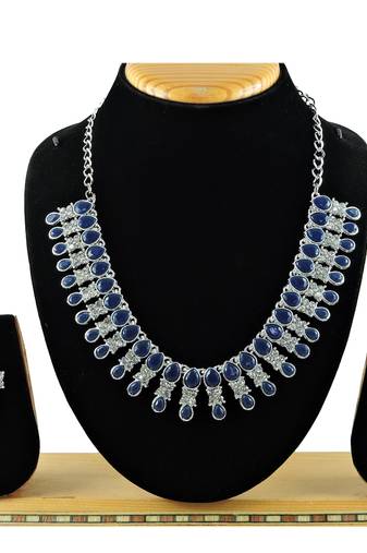 Beige color rhodium plating festive wear designer necklace set
