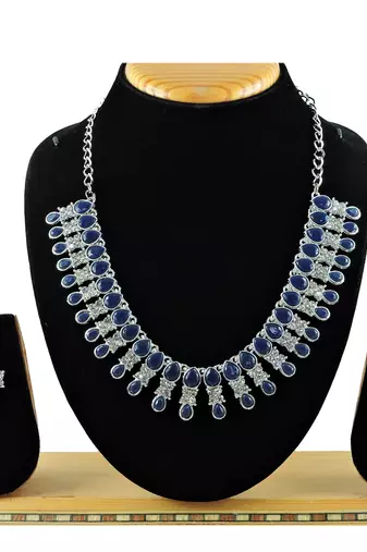 Beige color rhodium plating festive wear designer necklace set