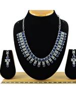 Beige color rhodium plating festive wear designer necklace set