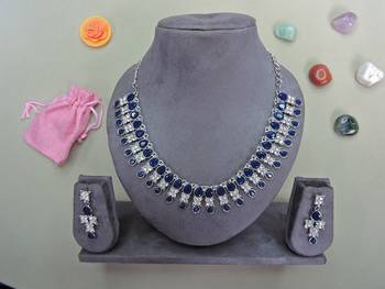 Beige color rhodium plating festive wear designer necklace set 2