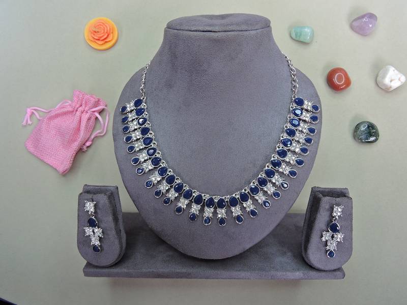 Beige color rhodium plating festive wear designer necklace set