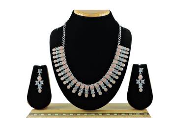 Pink color rhodium plating festive wear designer necklace set 1