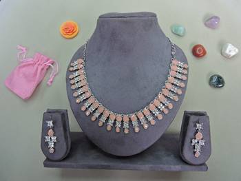 Pink color rhodium plating festive wear designer necklace set 2