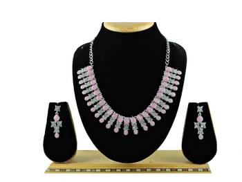 Pink color rhodium plating festive wear designer necklace set 1