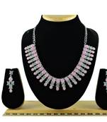 Pink color rhodium plating festive wear designer necklace set
