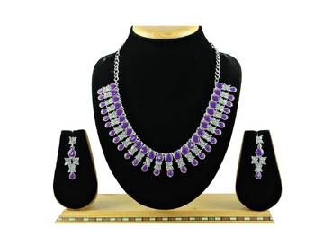 Purple color rhodium plating festive wear designer necklace set 1