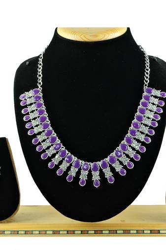 Purple color rhodium plating festive wear designer necklace set