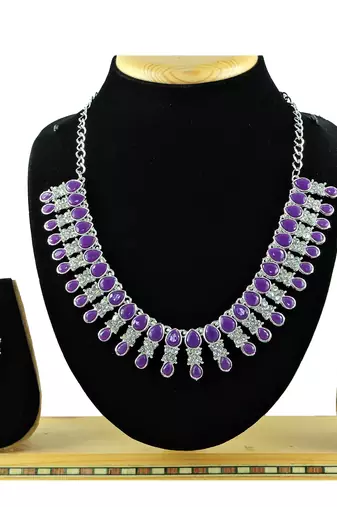 Purple color rhodium plating festive wear designer necklace set