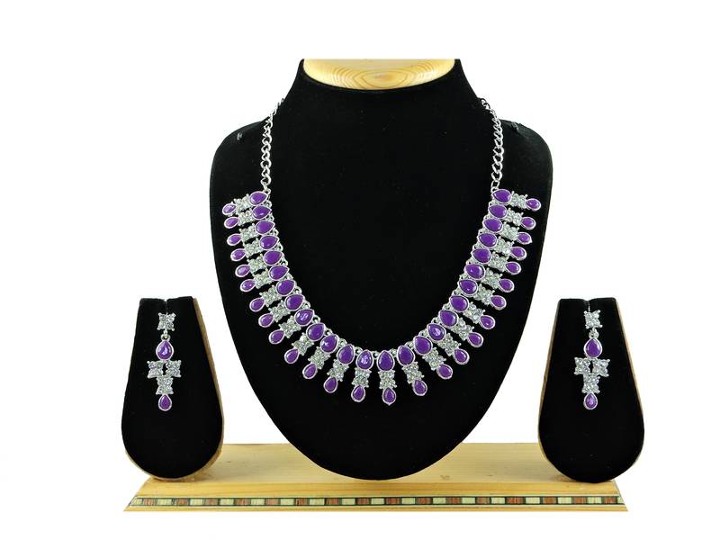 Purple color rhodium plating festive wear designer necklace set