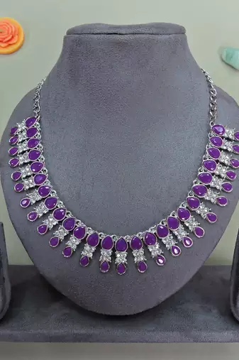 Purple color rhodium plating festive wear designer necklace set