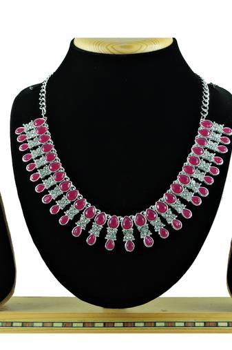 Maroon color rhodium plating festive wear designer necklace set