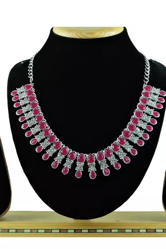 Maroon color rhodium plating festive wear designer necklace set