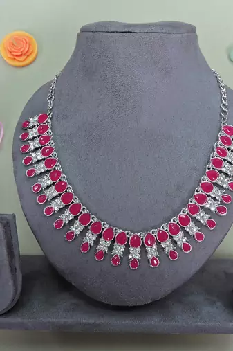 Maroon color rhodium plating festive wear designer necklace set