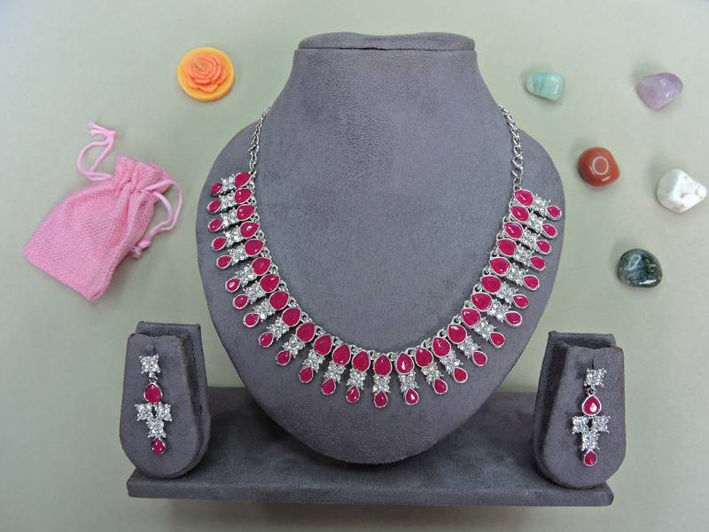 Maroon color rhodium plating festive wear designer necklace set