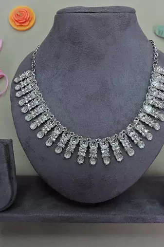 White color rhodium plating festive wear designer necklace set
