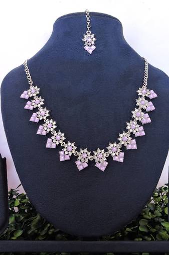 Purple color rhodium plating festive wear designer necklace set