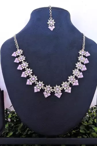 Purple color rhodium plating festive wear designer necklace set
