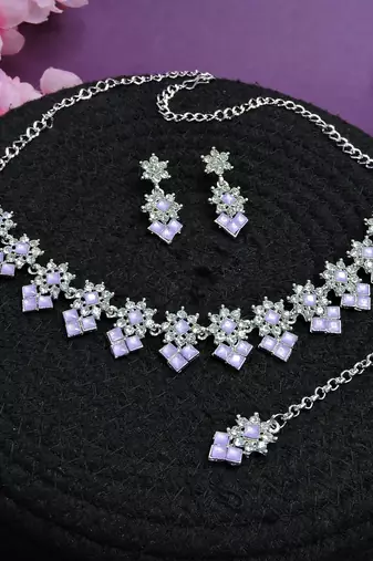 Purple color rhodium plating festive wear designer necklace set