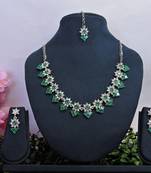 Green color rhodium plating festive wear designer necklace set