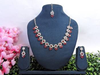 Maroon color rhodium plating festive wear designer necklace set 1