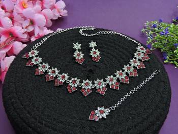 Maroon color rhodium plating festive wear designer necklace set 2