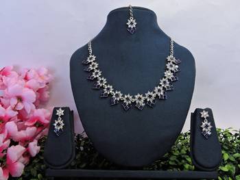 Beige color rhodium plating festive wear designer necklace set 1