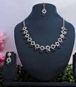 Beige color rhodium plating festive wear designer necklace set