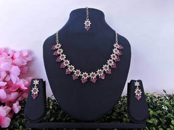 Purple color rhodium plating festive wear designer necklace set 1