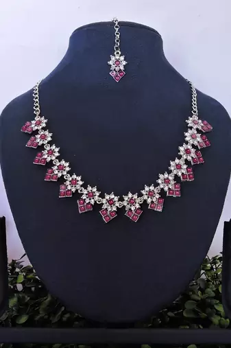Purple color rhodium plating festive wear designer necklace set
