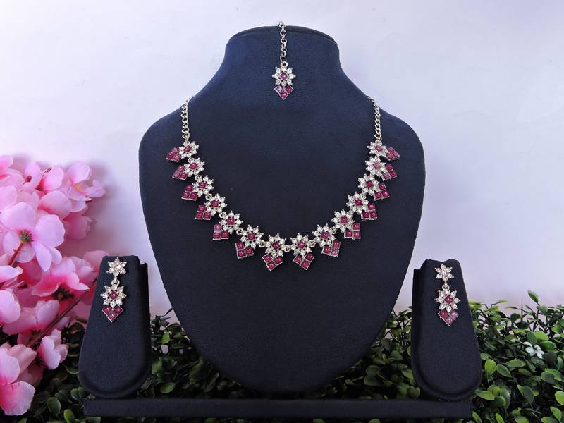 Purple color rhodium plating festive wear designer necklace set