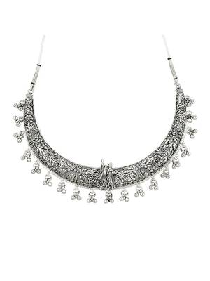 Navratri oxidised silver plated choker necklace with earrings set for women 4