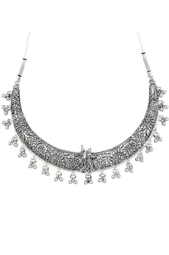Navratri oxidised silver plated choker necklace with earrings set for women