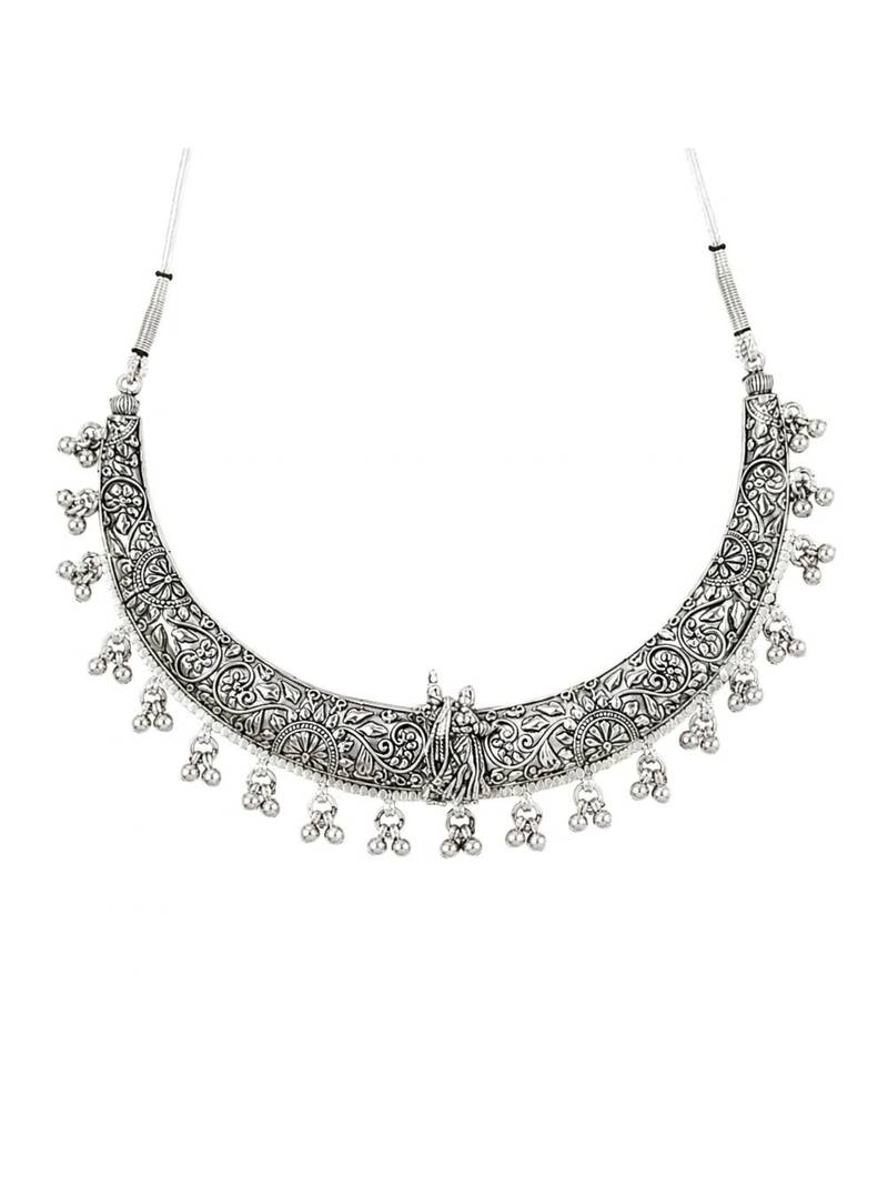 Navratri oxidised silver plated choker necklace with earrings set for women