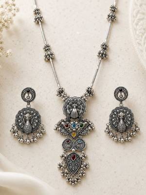 Navratri oxidised silver plated necklace with earrings jewellery set for women 2