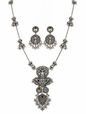 Navratri oxidised silver plated necklace with earrings jewellery set for women 3