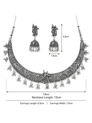 Navratri oxidised silver plated choker necklace with earrings set for women 5
