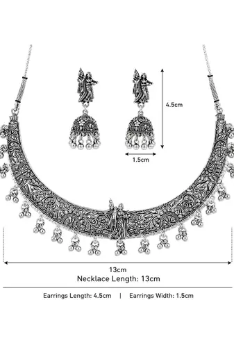 Navratri oxidised silver plated choker necklace with earrings set for women