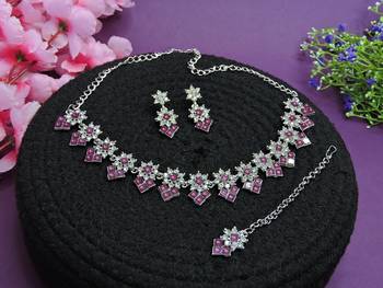Purple color rhodium plating festive wear designer necklace set 2