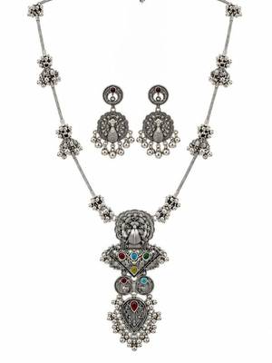 Navratri oxidised silver plated necklace with earrings jewellery set for women 4