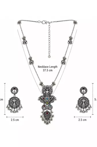 Navratri oxidised silver plated necklace with earrings jewellery set for women