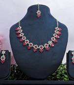 Pink color rhodium plating festive wear designer necklace set