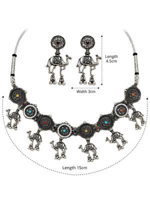 Navratri oxidised silver plated choker necklace with earrings set for women 5