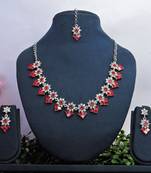 Red color rhodium plating festive wear designer necklace set