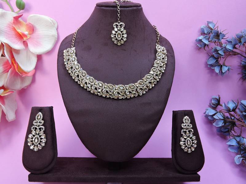 Multicolor color yellow gold plating festive wear designer necklace set