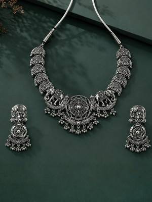 Navratri oxidised silver plated necklace with earrings jewellery set for women 2