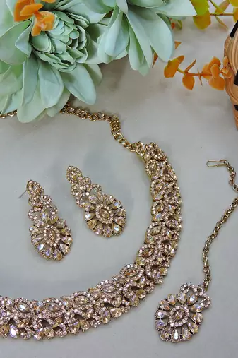 Multicolor color yellow gold plating festive wear designer necklace set