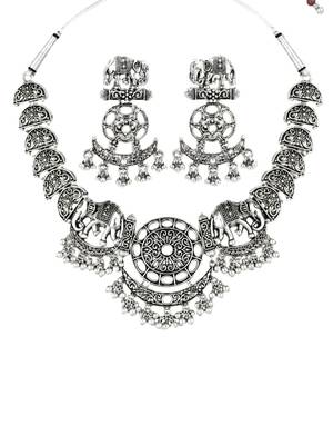 Navratri oxidised silver plated necklace with earrings jewellery set for women 3