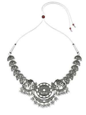 Navratri oxidised silver plated necklace with earrings jewellery set for women 4
