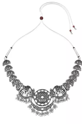 Navratri oxidised silver plated necklace with earrings jewellery set for women
