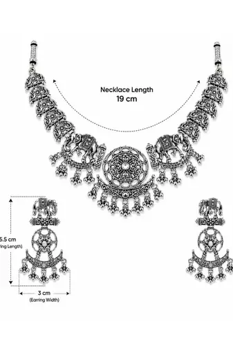 Navratri oxidised silver plated necklace with earrings jewellery set for women